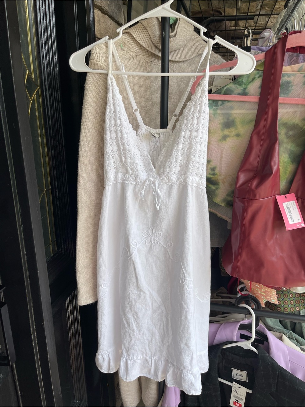White Lace-Trim Cotton Slip Chemise